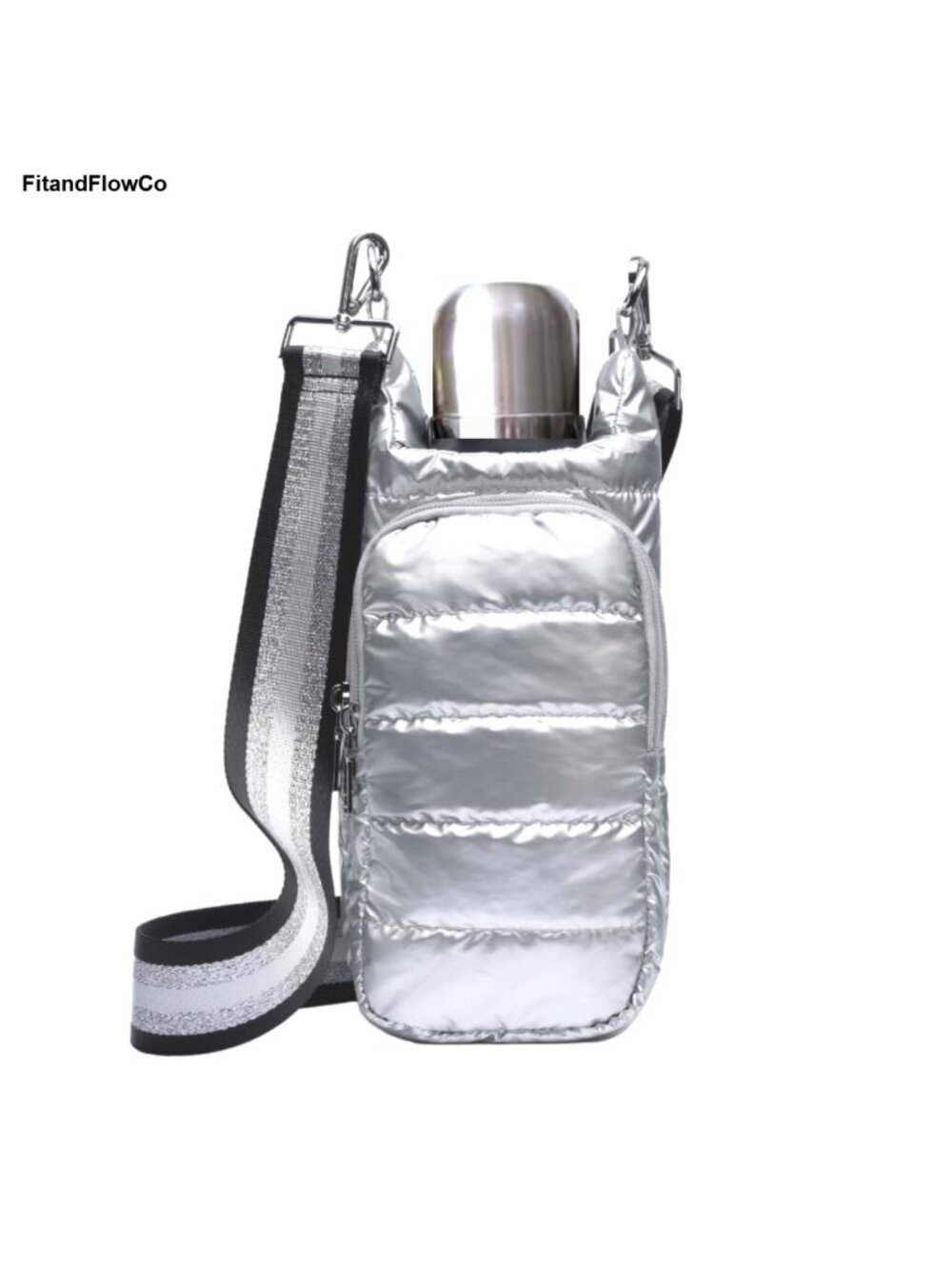 Quilted Crossbody Water Bottle Holder Bag Puffer Sling w Pockets
